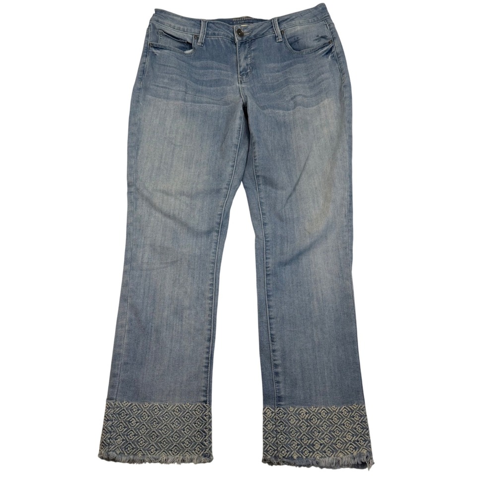 RuffHewn Light Wash Embroidered Frayed Hem Straight Leg Jeans Womens 10